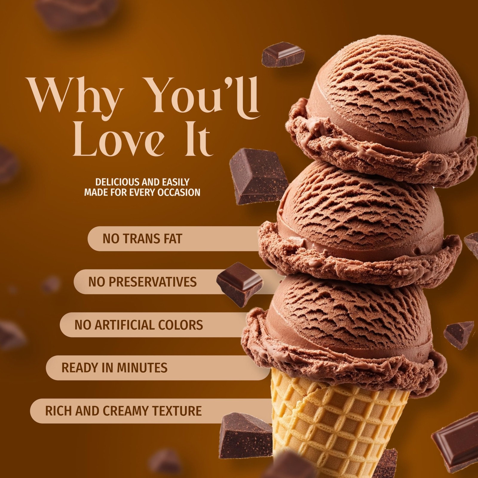 Triple Scoop – Premium Chocolate Ice Cream Mix For Maker. 1 Pack