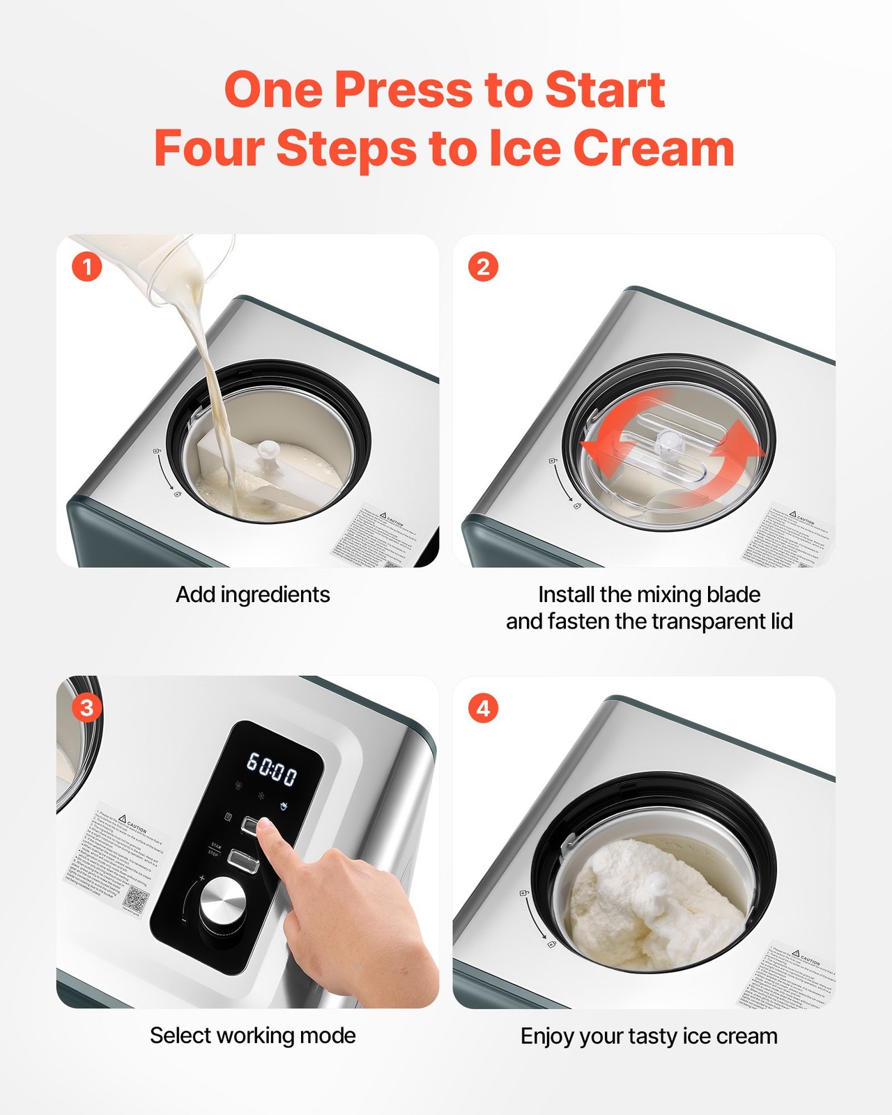 1.5Qt Automatic Ice Cream Maker Built-In Compressor No Pre-Freezing