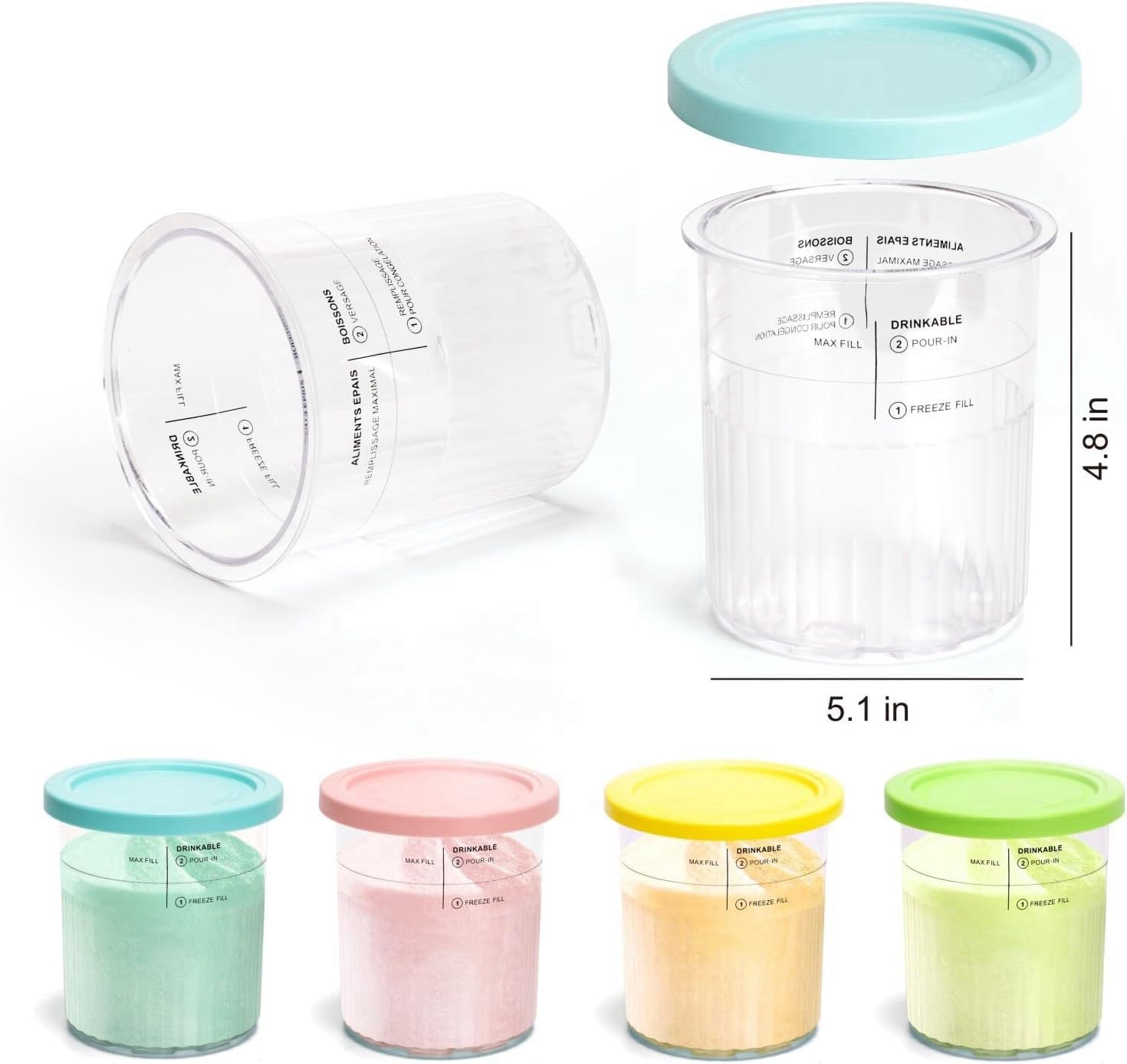 4 Pack Creami Deluxe Pints & Lids, 24oz Family Size XL Cups，Ice Cream maker