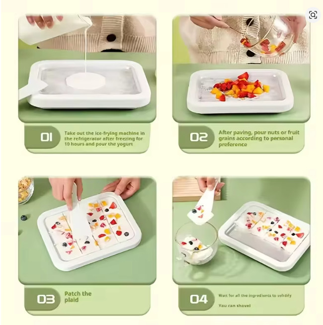 Stainless Steel Rolled Ice Cream Maker Pan with 2 Scrapers Cold Fried Plate DIY