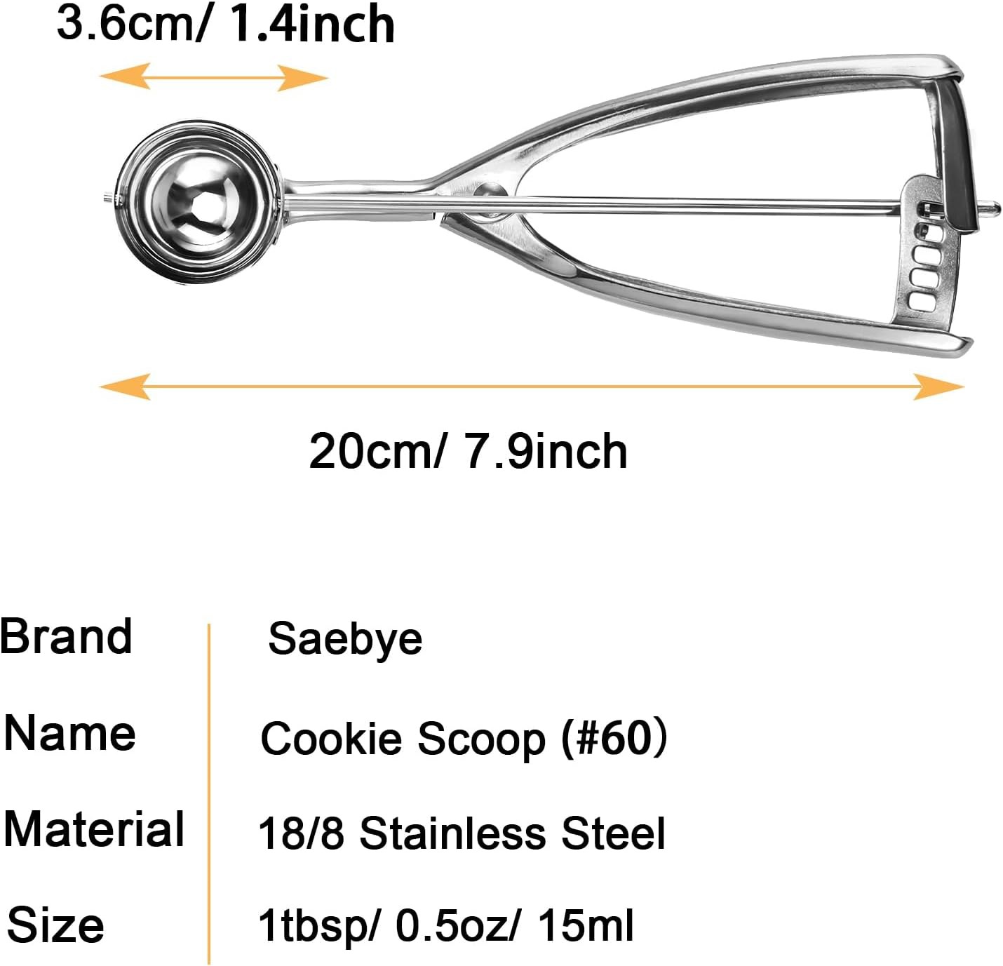 Small Cookie Scoop, 1 tablespoon Scoop For Baking, 1 13/32 #60, Silver