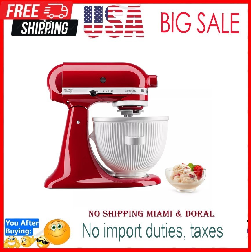 KitchenAid Ice Cream Maker Attachment for Stand Mixer, 2 Quart, KSMICM, White