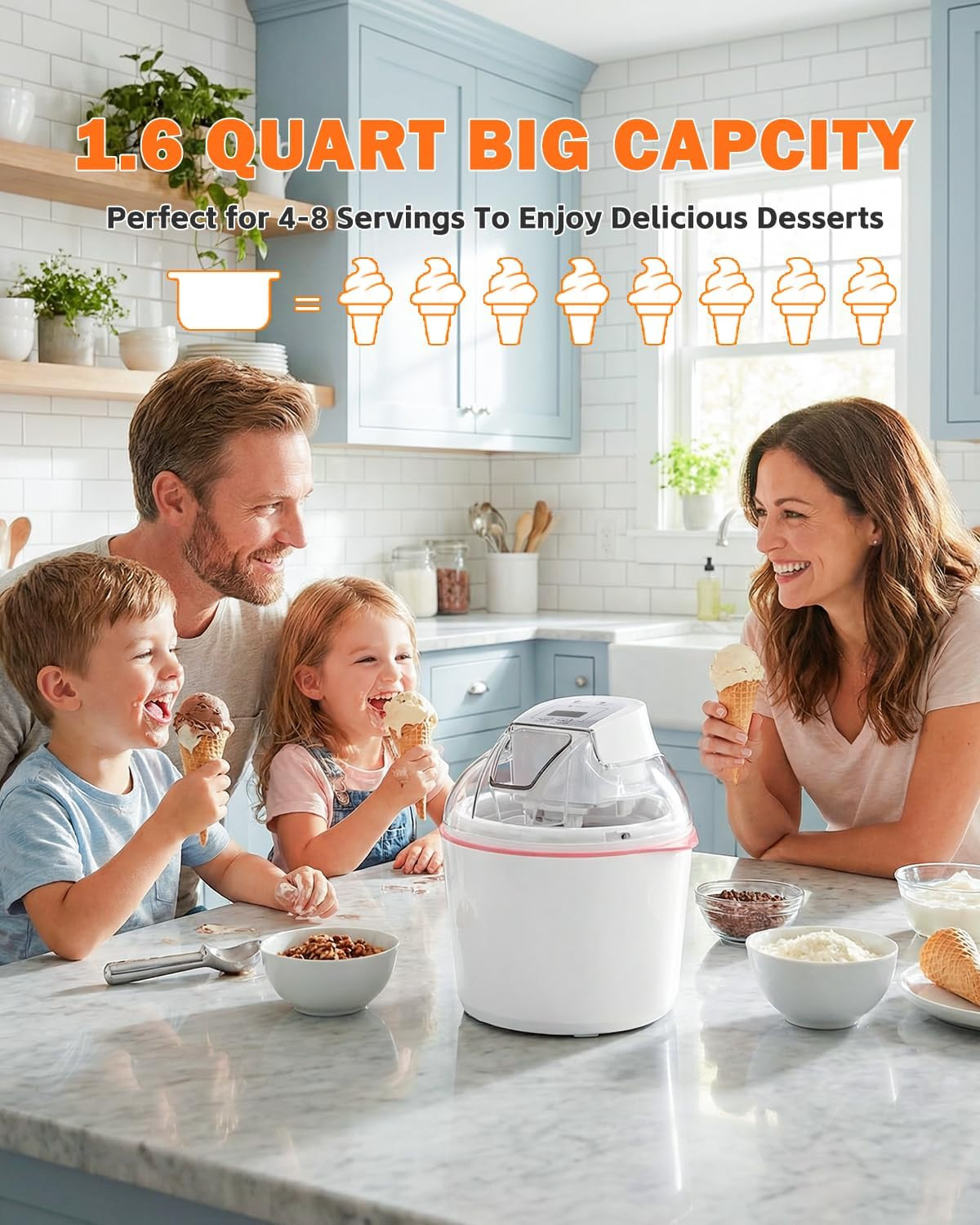 Ice Cream Maker, 1.6 Quarts Ice Cream, Gelato, Sorbet, Milkshakes, Frozen Yogurt