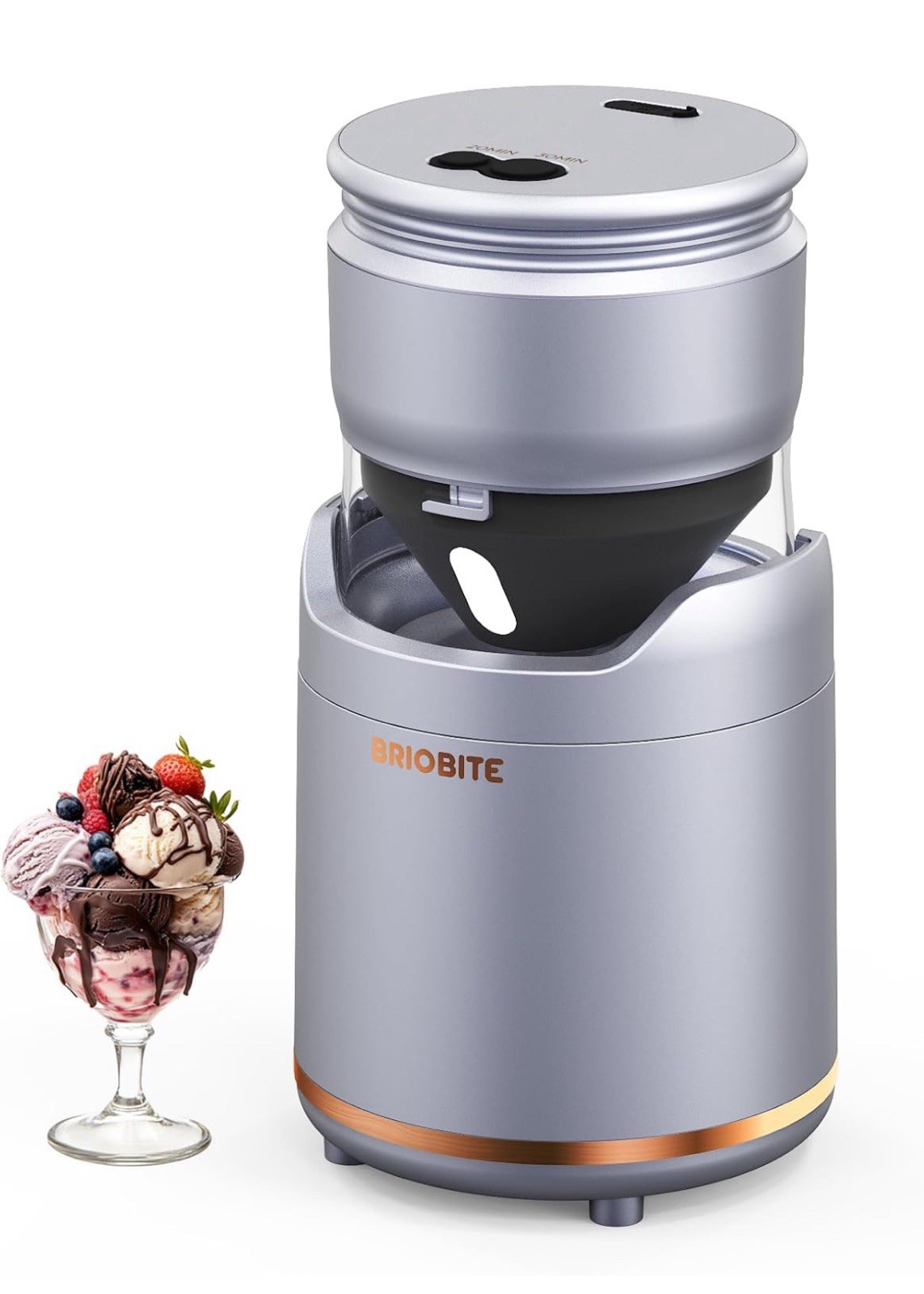 Electric Ice Cream Maker Machine Rechargeable Low Noise Easy To Clean Silver