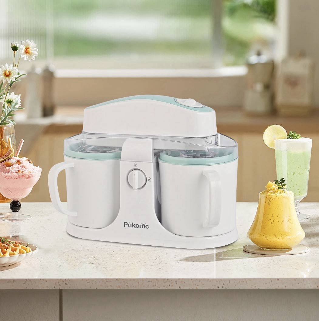 Electric Ice Cream Maker, Dual Cup Freezer Bowl, 0.4 Qt 20W White/Mint