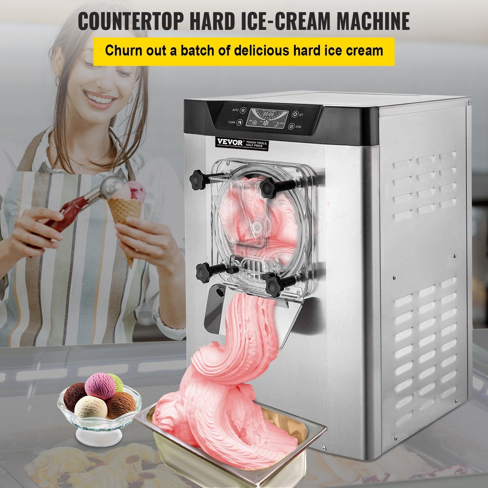 Efficient Ice Cream Machine 1400W 4.2-5.3Gal/H with Timer