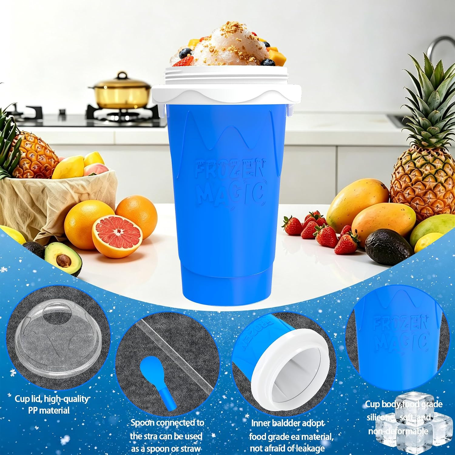 2PCS 500ML Slushie Maker Cup, DIY Magic Slushy Maker Squeeze Cup,Smoothie Squeez