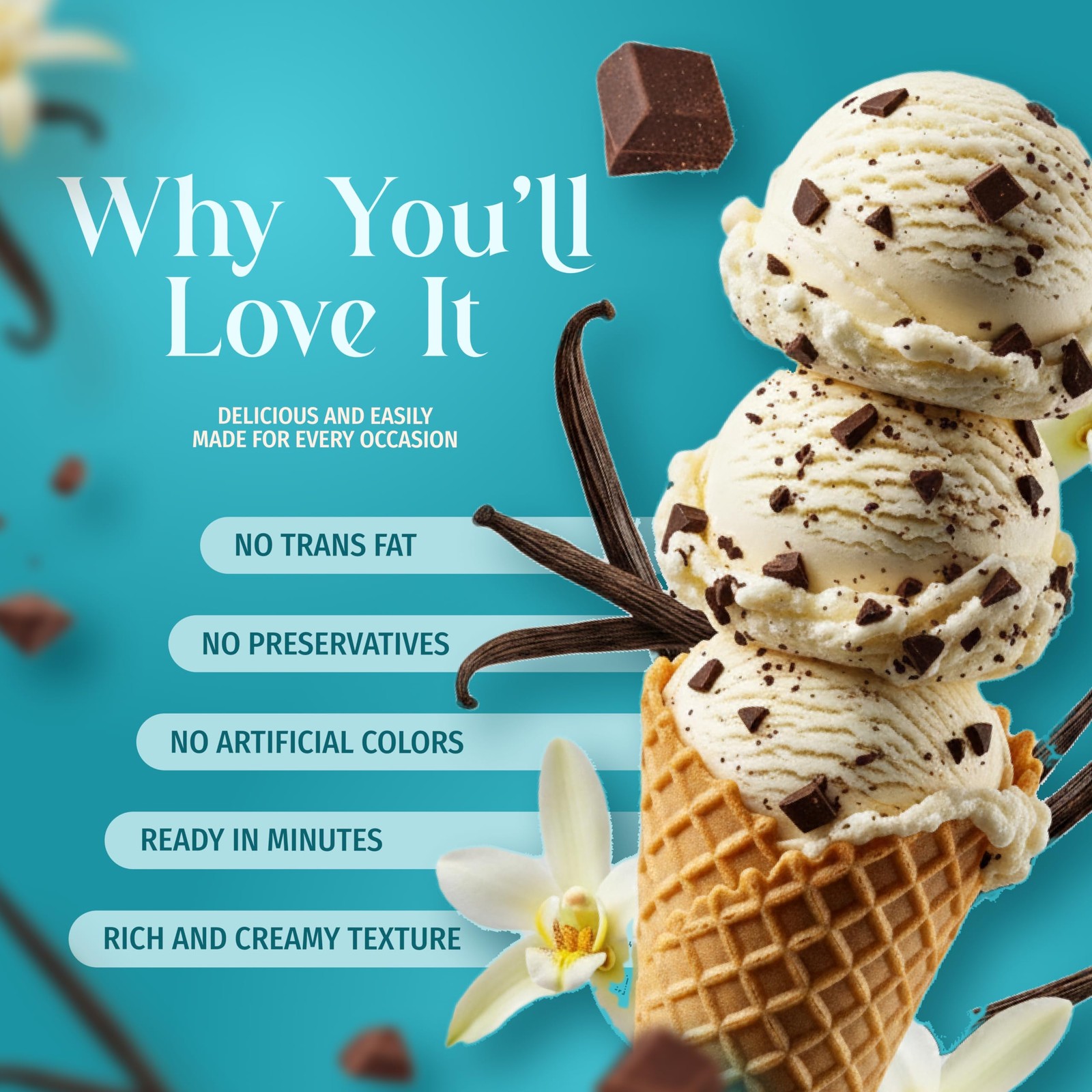 Triple Scoop – Premium Vanilla Choc Chip Ice Cream Mix For 1 Pack
