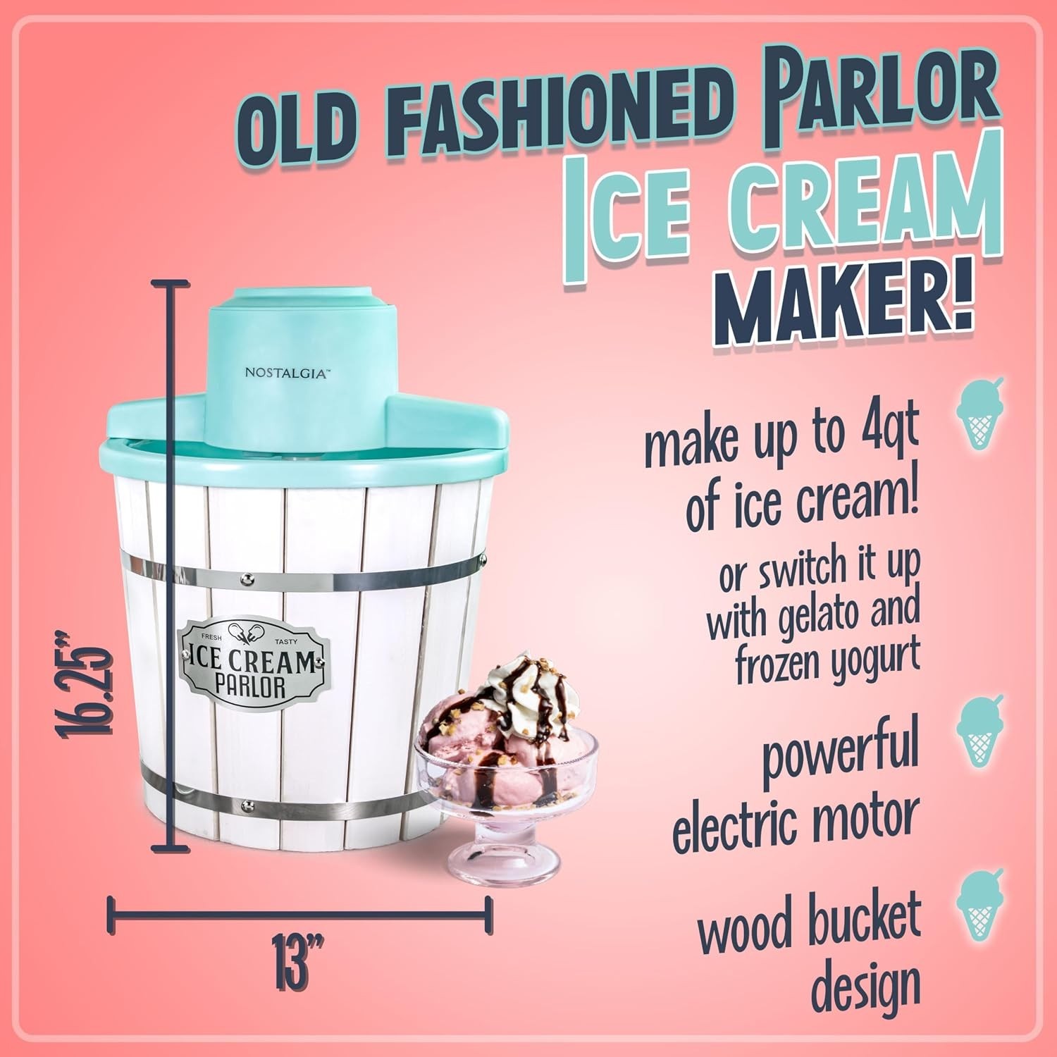 Portable 4 Qt Ice Cream Machine – Aqua & White for Easy Custom Treats Anywhere