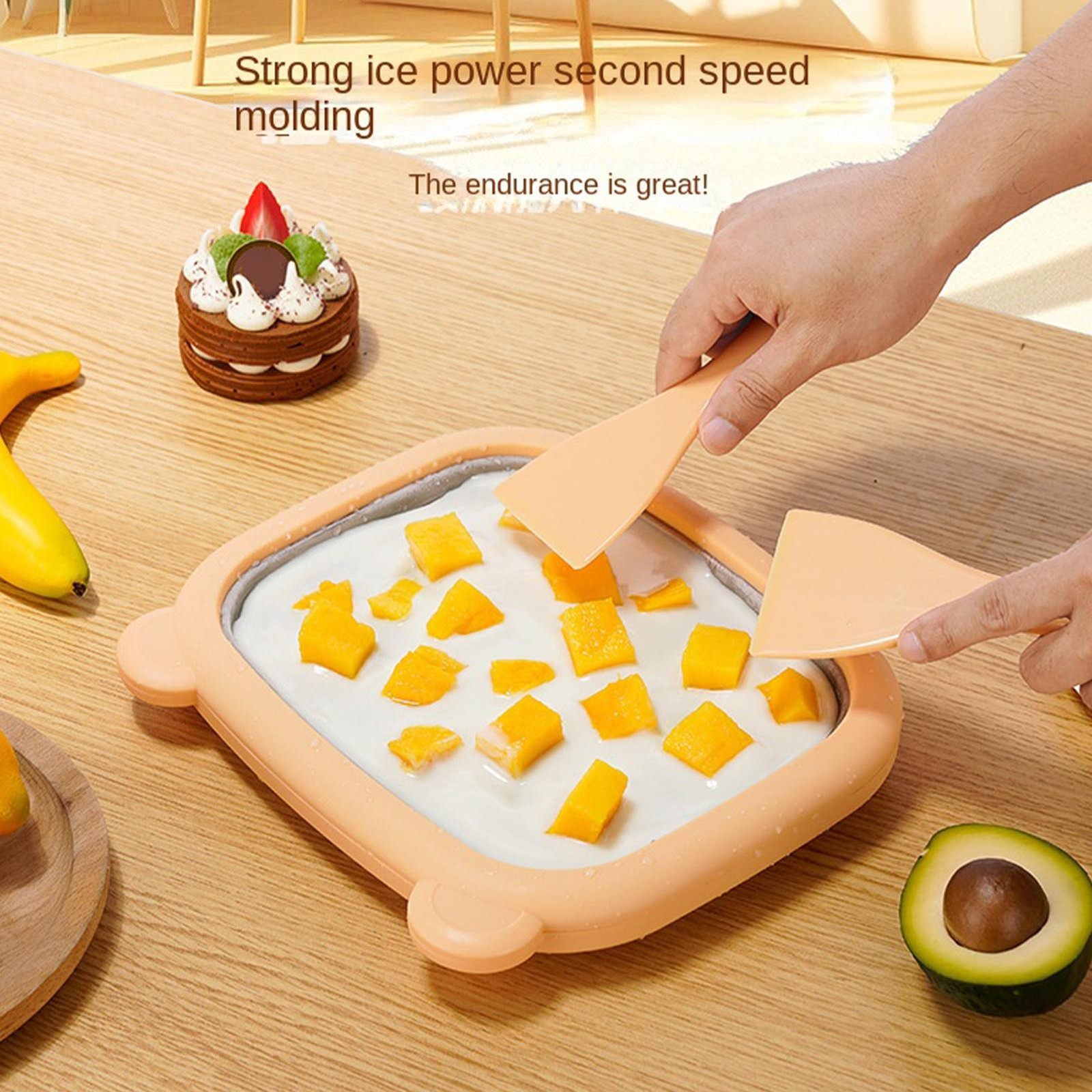 Rolled Ice Cream Maker Kit with Tray, Lid & Scrapers for Family
