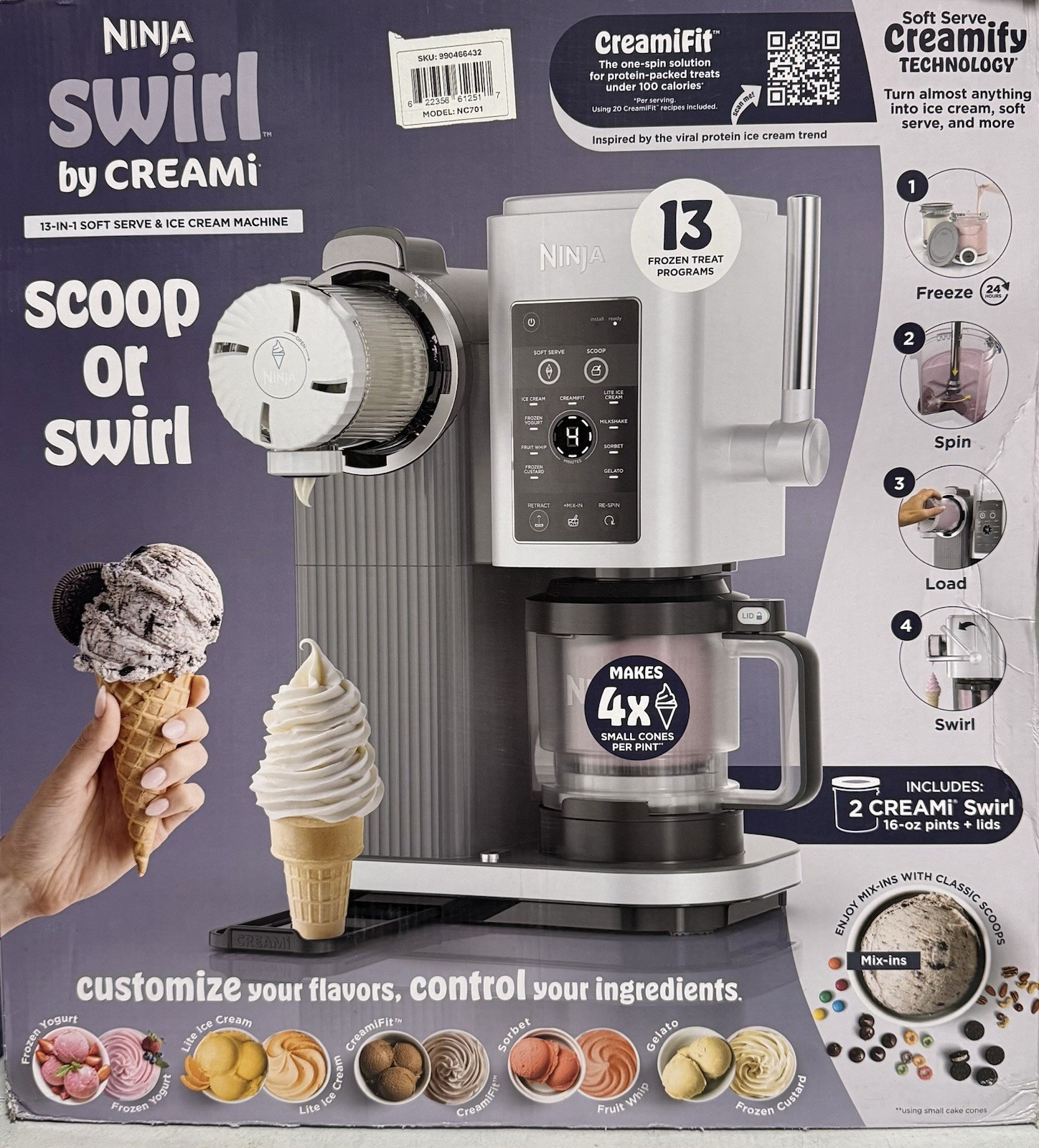 Ninja CREAMi Scoop & Swirl Ice Cream Maker, Soft Serve Desserts, Sorbet, Milksha