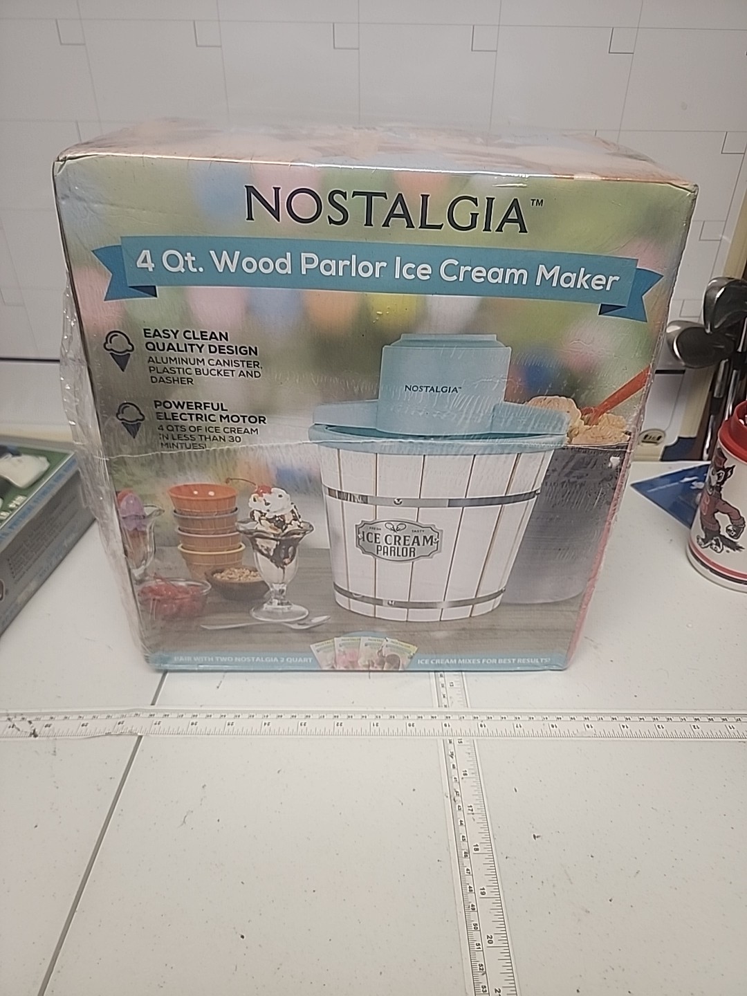 Nostalgia Electric 4-Quart Real Wood Bucket Ice Cream Maker, New