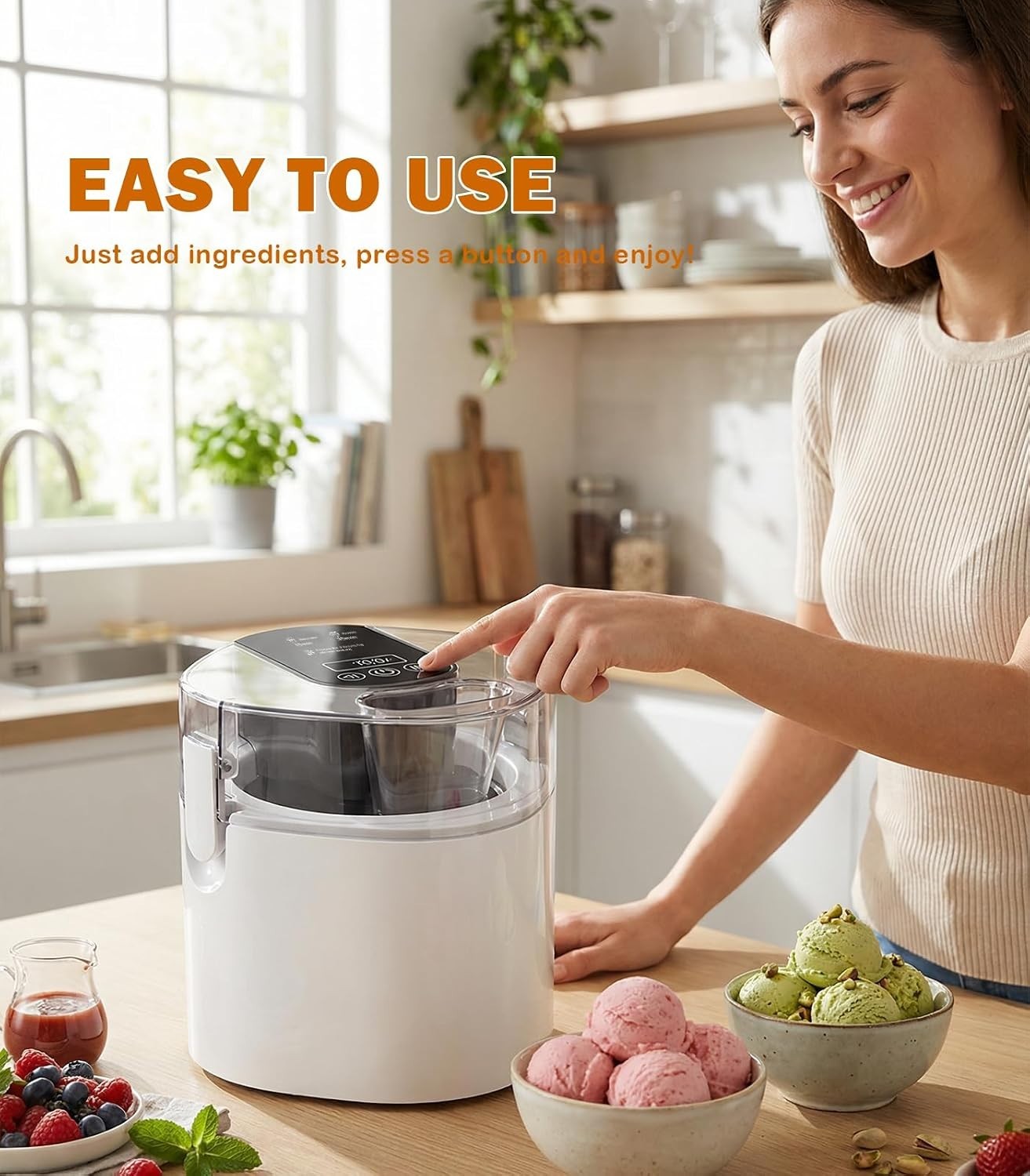 1.52-Quart Ice Cream Maker – Ultra-Quiet & Easy to Use for Custom Treats