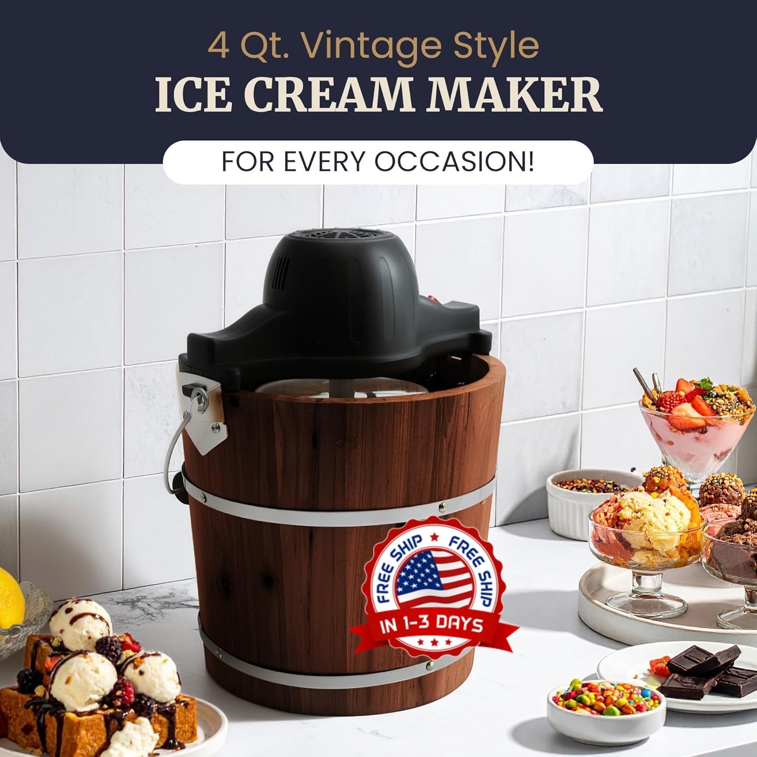 Maquina Electrica Para Hacer Helados Cubeta De Mantecado Nieve 4 Cuartos Potente