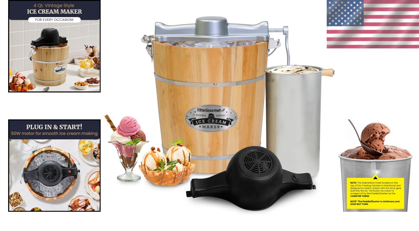 Electric Ice Cream Maker with Hand Crank – 4 Quart
