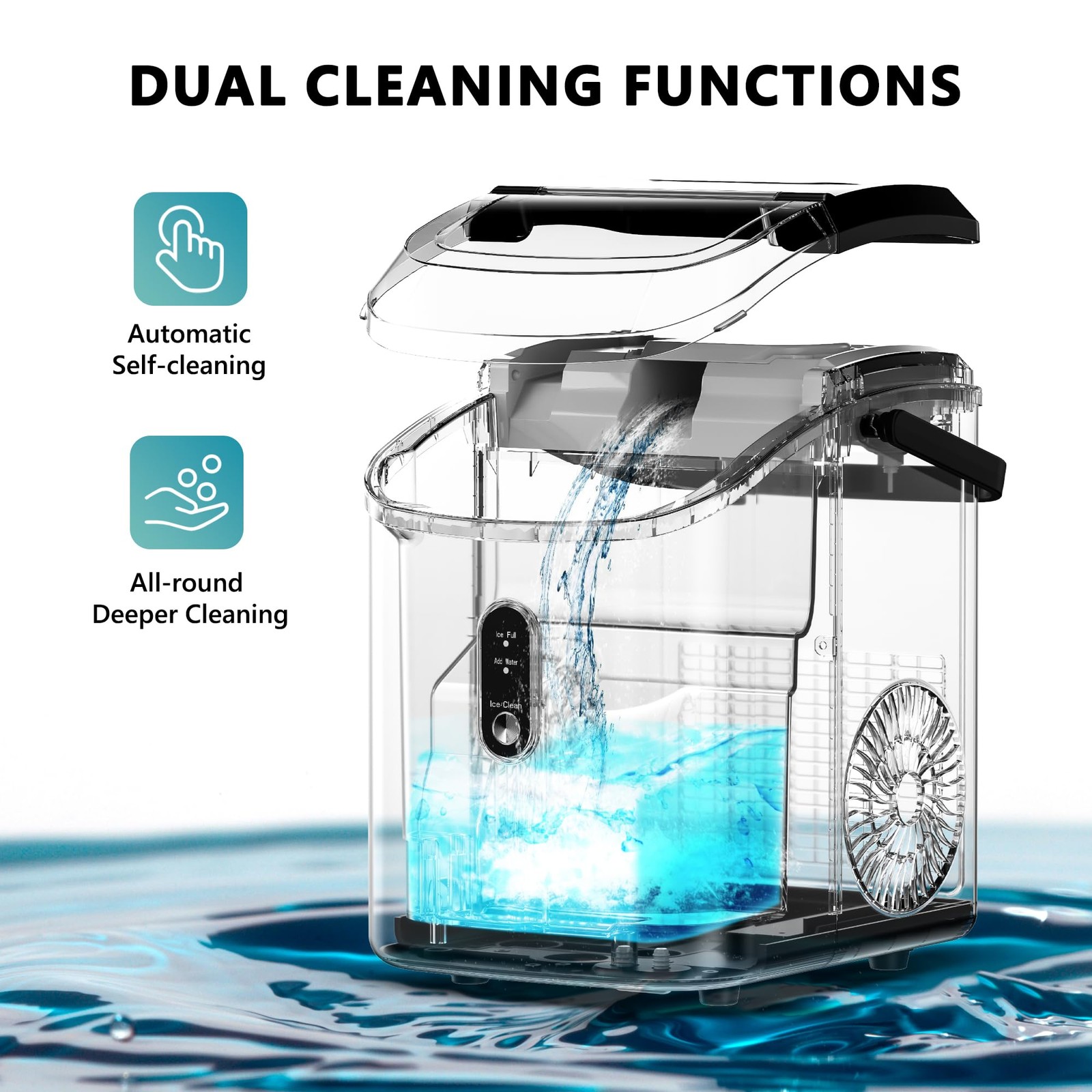 EUHOMY Nugget Ice Maker Countertop, 34lbs/Day, Ready in 6 Mins, W/ Handle