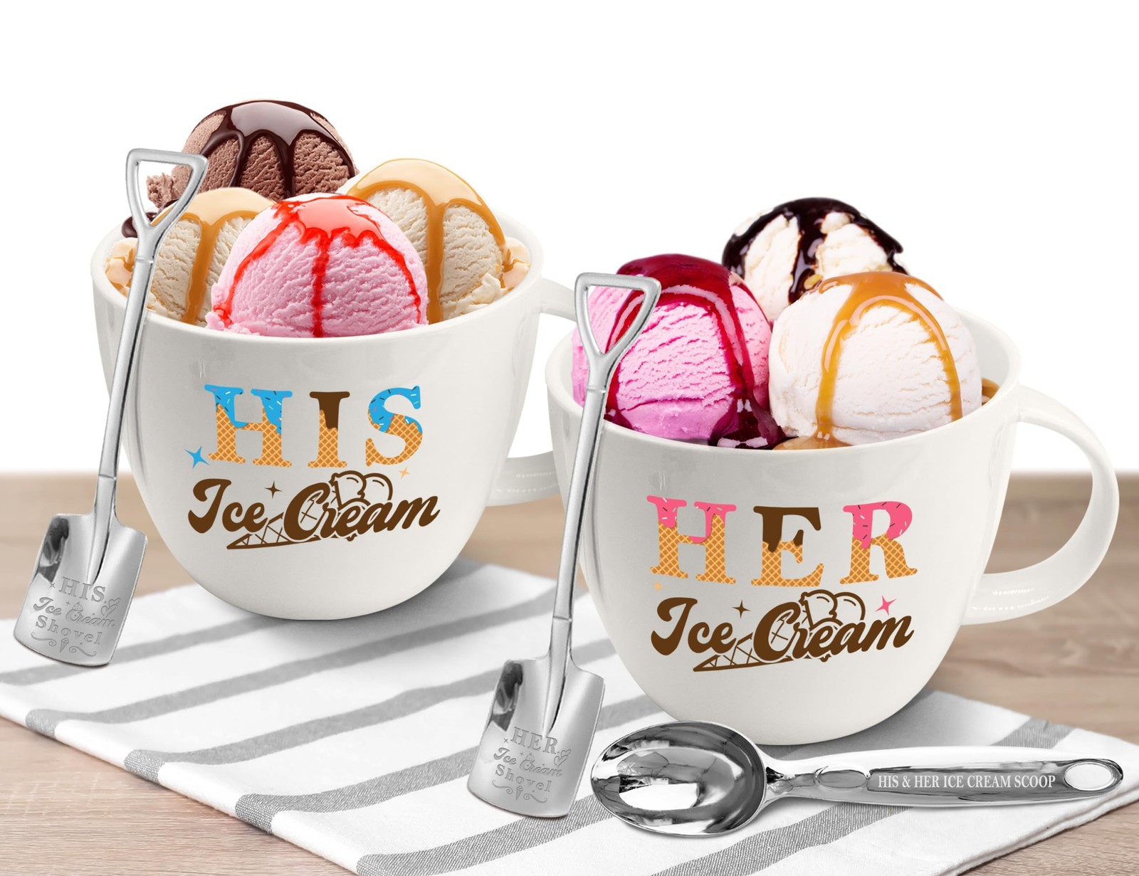 His And Hers Gifts, Anniversary Couples Gifts Set Ice Cream Bowl With Scoop&Shov