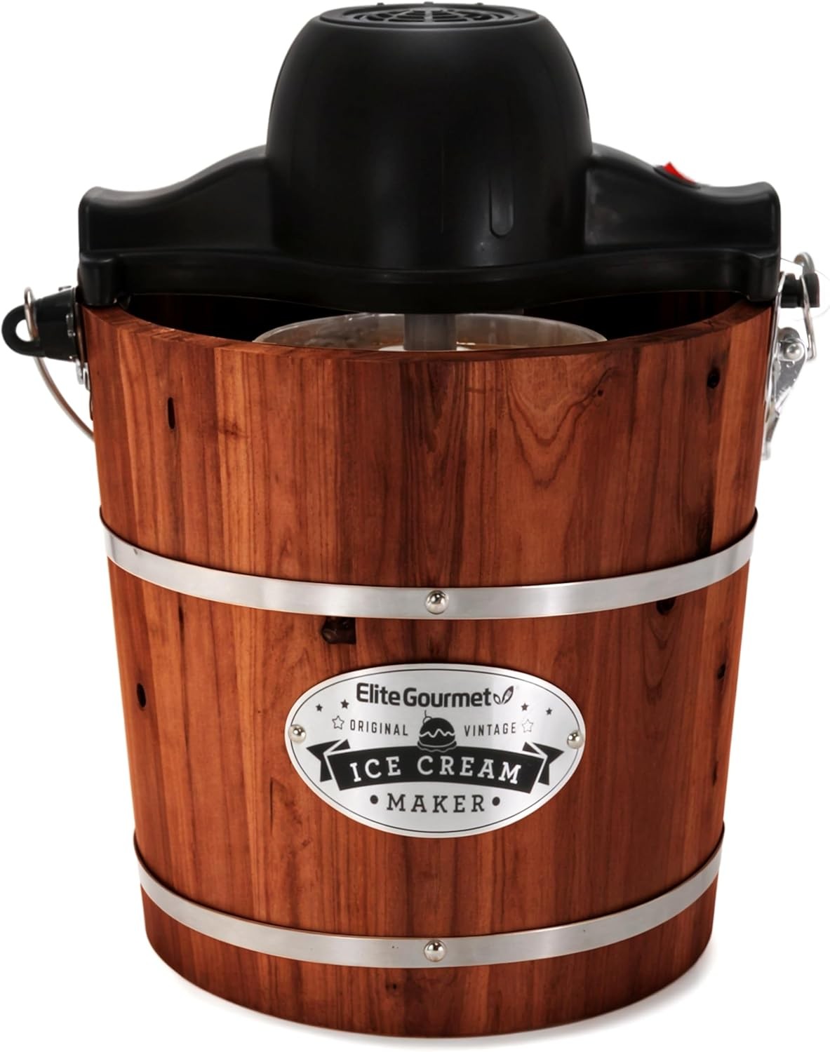 EIM418 Old Fashioned 4 Quart Vintage Walnut Wood Bucket Electric Ice Cream Maker