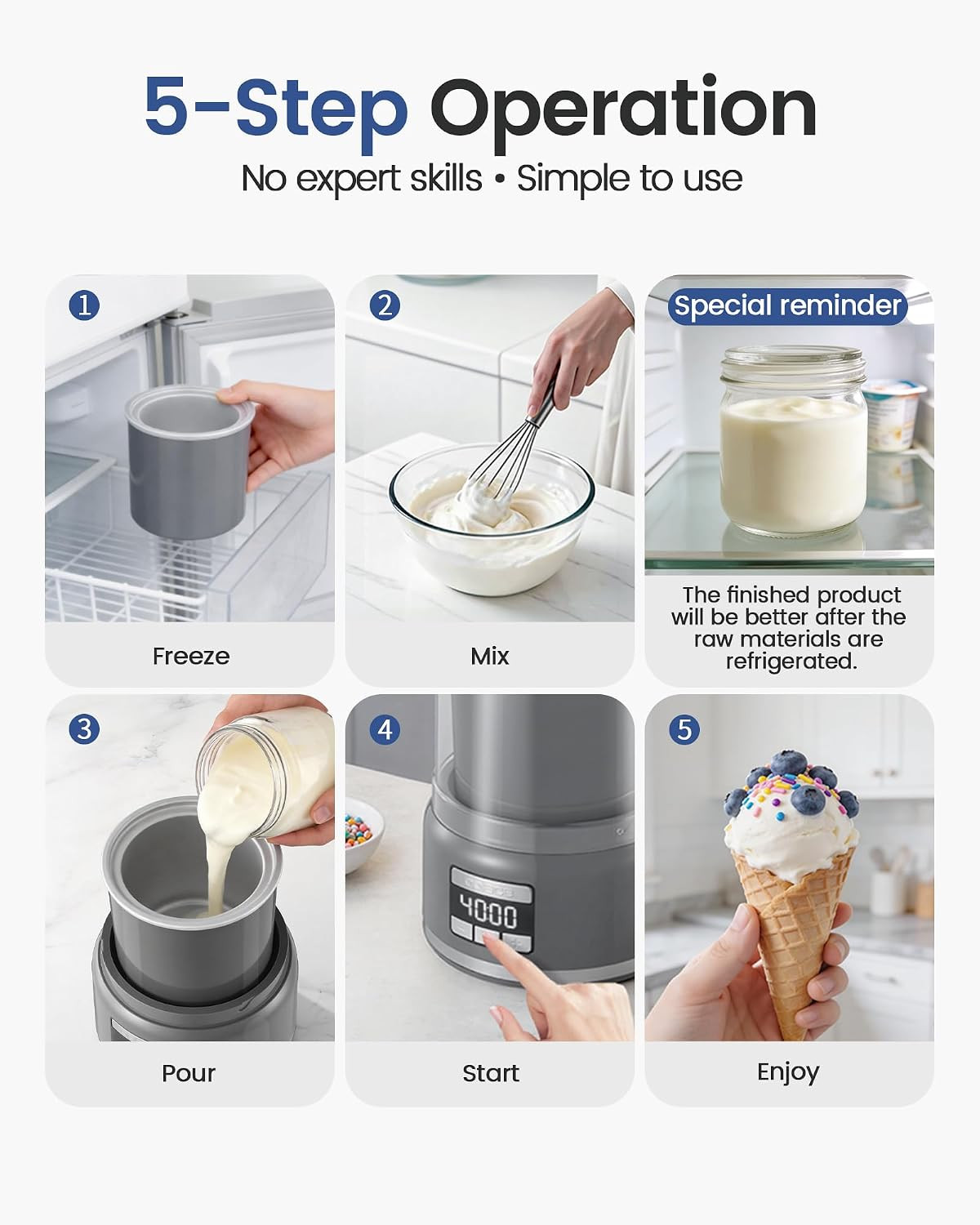 Ice Cream Maker Machine, 2.1 Quart Double Insulated Machine, Soft Serve Ice Crea