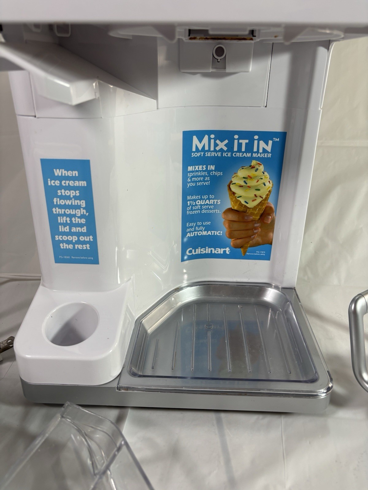 Cuisinart ICE-45 Mix Serve 1.5-Quart Soft Service Ice Cream Maker – White Used