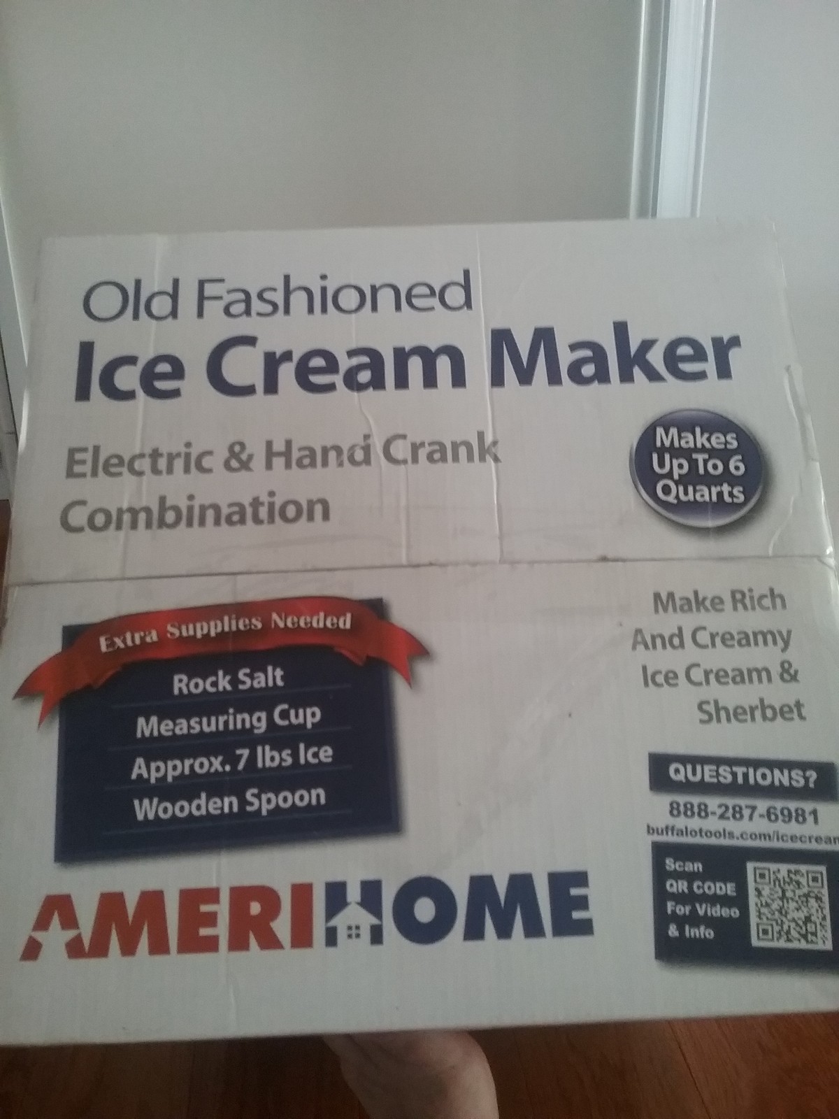 AMERIHOME Old Fashioned 6 QT Electric/Hand Crank ICE CREAM MAKER MODLE ICM6 NEW