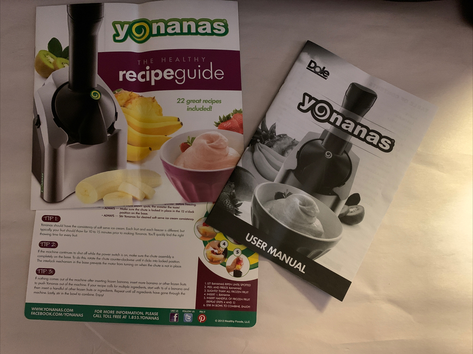 Dole YONANAS Healthy Dessert Maker Soft Serve Frozen Fruit & Sorbet NEW Open Box