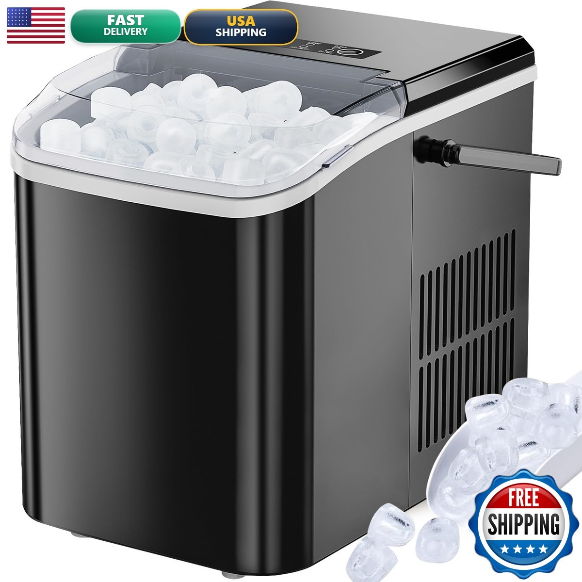 Zibbizo Ice Maker, Portable Countertop Machine, Self Cleaning Quiet 2 Sizes