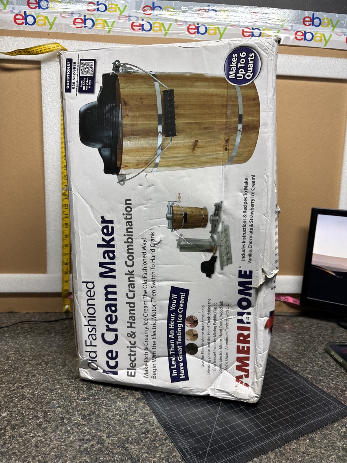 AMERIHOME ICE CREAM MAKER 6 QT Electric/ Hand Comb New (Box Shows Wear)