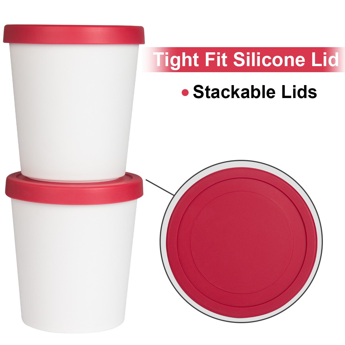 2/4Pack Ice Cream Containers Freezer Storage Tubs 1 qt Reusable Container w/ Lid