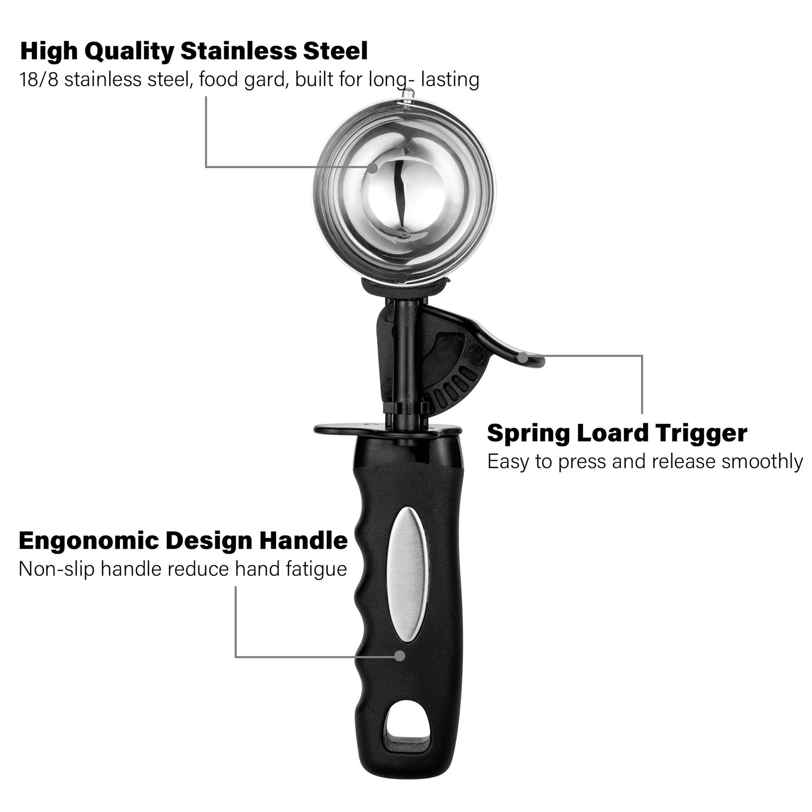 3.5 Tbsp Cookie Scoop, Ice Cream Scoop with Thumb tbsp (55 mm), Black
