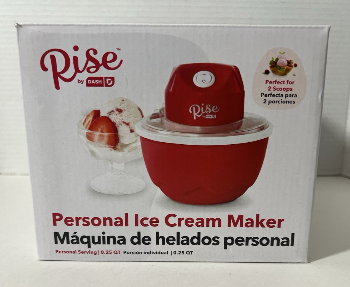 Rise by Dash Personal Ice Cream Maker 0.25 Qt Red One-Touch Frozen Desserts -New