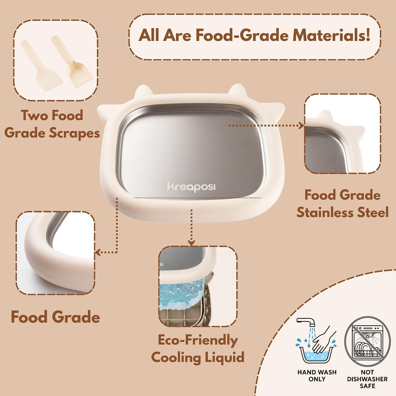 Rolled Ice Cream Maker Bear Shaped Instant Freeze Tray with 304 Stainless Steel