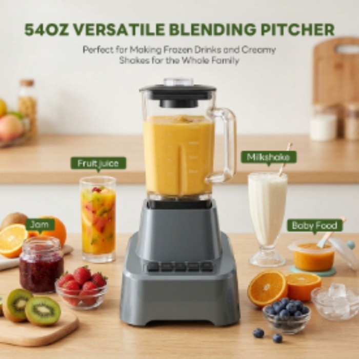 Professional Countertop Blender 54oz Glass Pitcher Ice Crusher Smoothie Maker