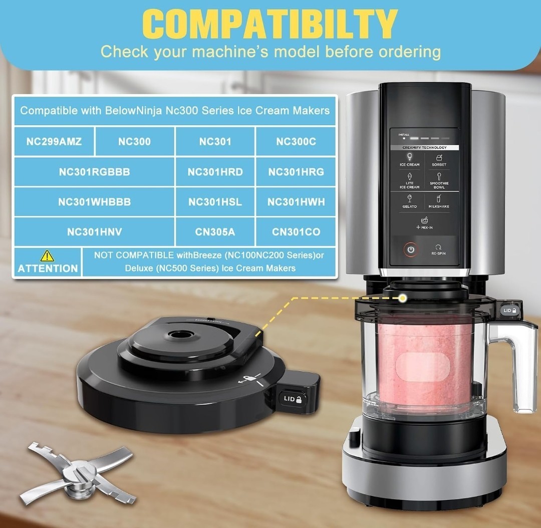 Ninja CREAMi NC300 NC301 Replacement Lid & Blade Kit Ice Cream Maker New
