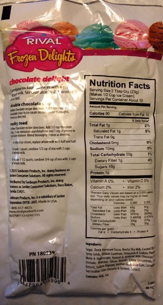 LOT OF 6 – Rival Frozen Delights Ice Cream Mix 8oz – CHOCOLATE DELIGHT