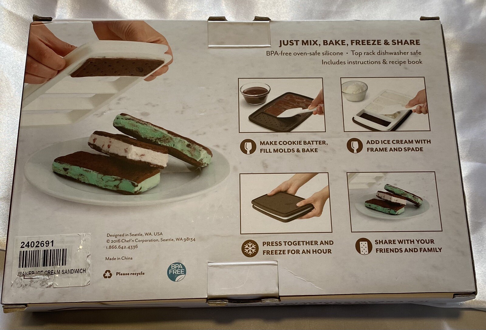 Chef’n Sweet Spot Ice Cream Sandwich Maker Brand New Recipe Book Included