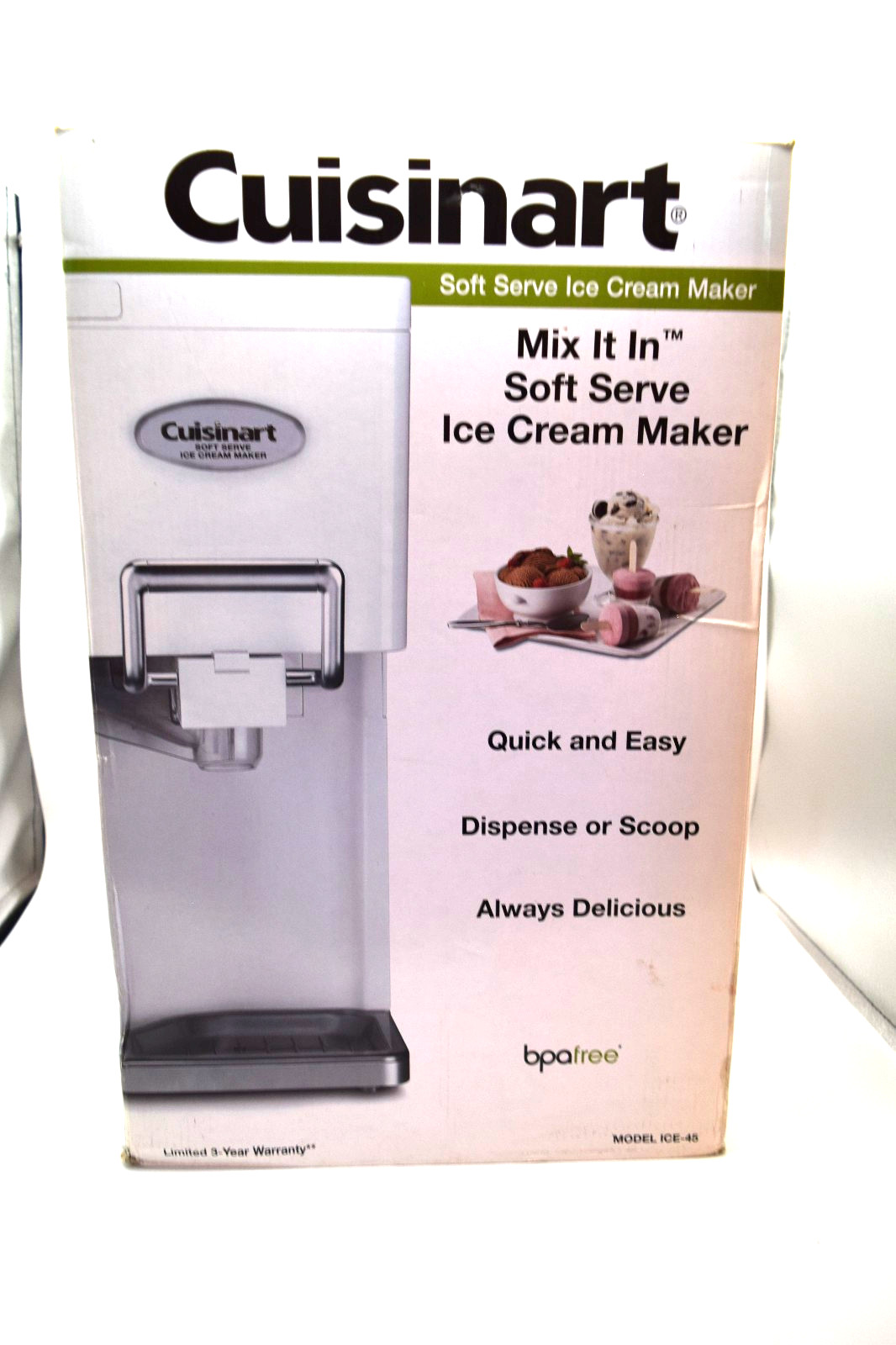 Cuisinart ICE-45 Mix It In Soft Serve 1.5 Quart Ice Cream Maker White-New in Box