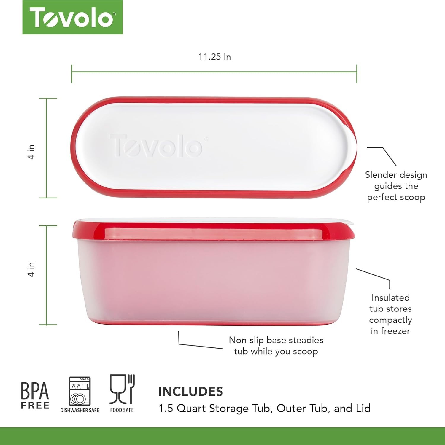 Tovolo Glide-A-Scoop 1.5 Qt Ice Cream Container Tub BPA Free Freezer Safe