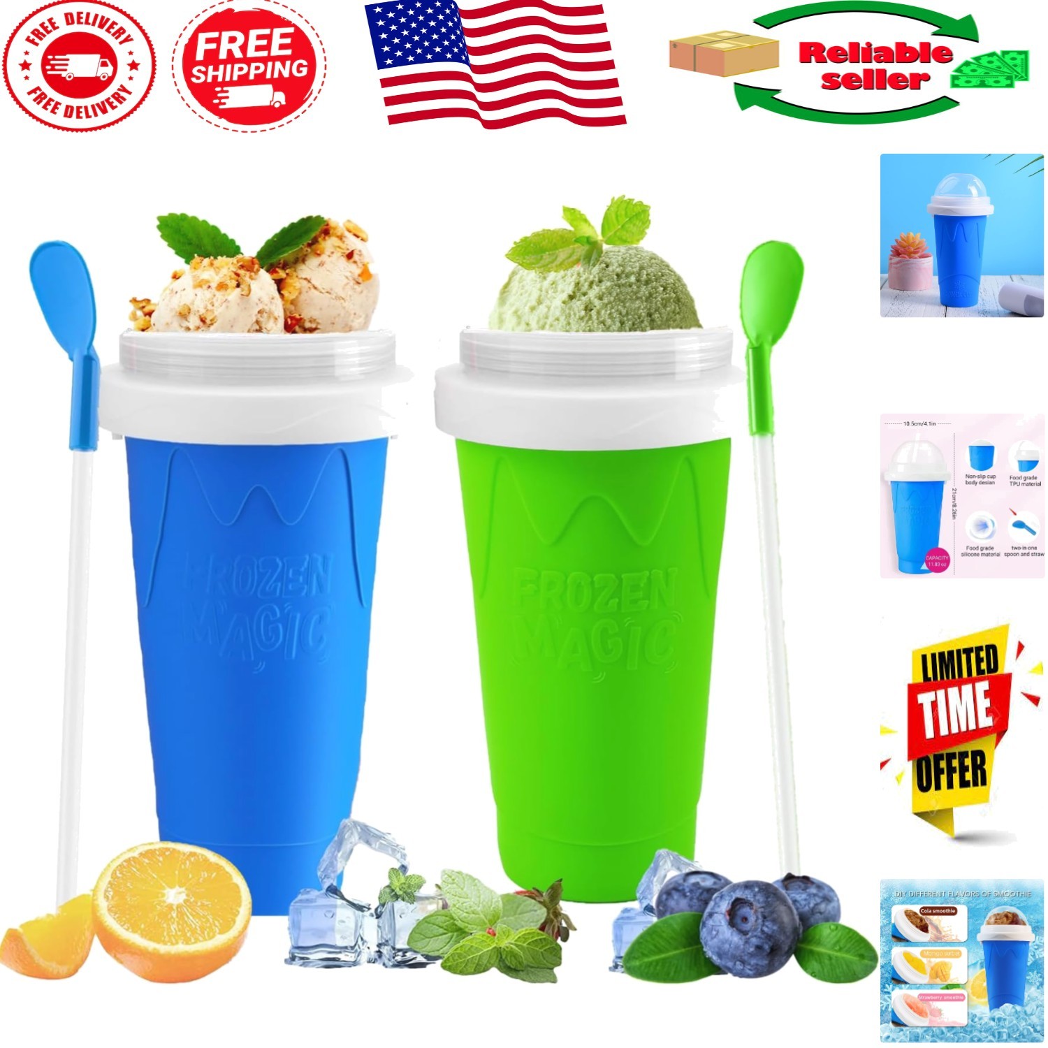 Double Layer Silicone Slushy Maker Cups – Perfect 2 Pack for Quick Frozen Treats