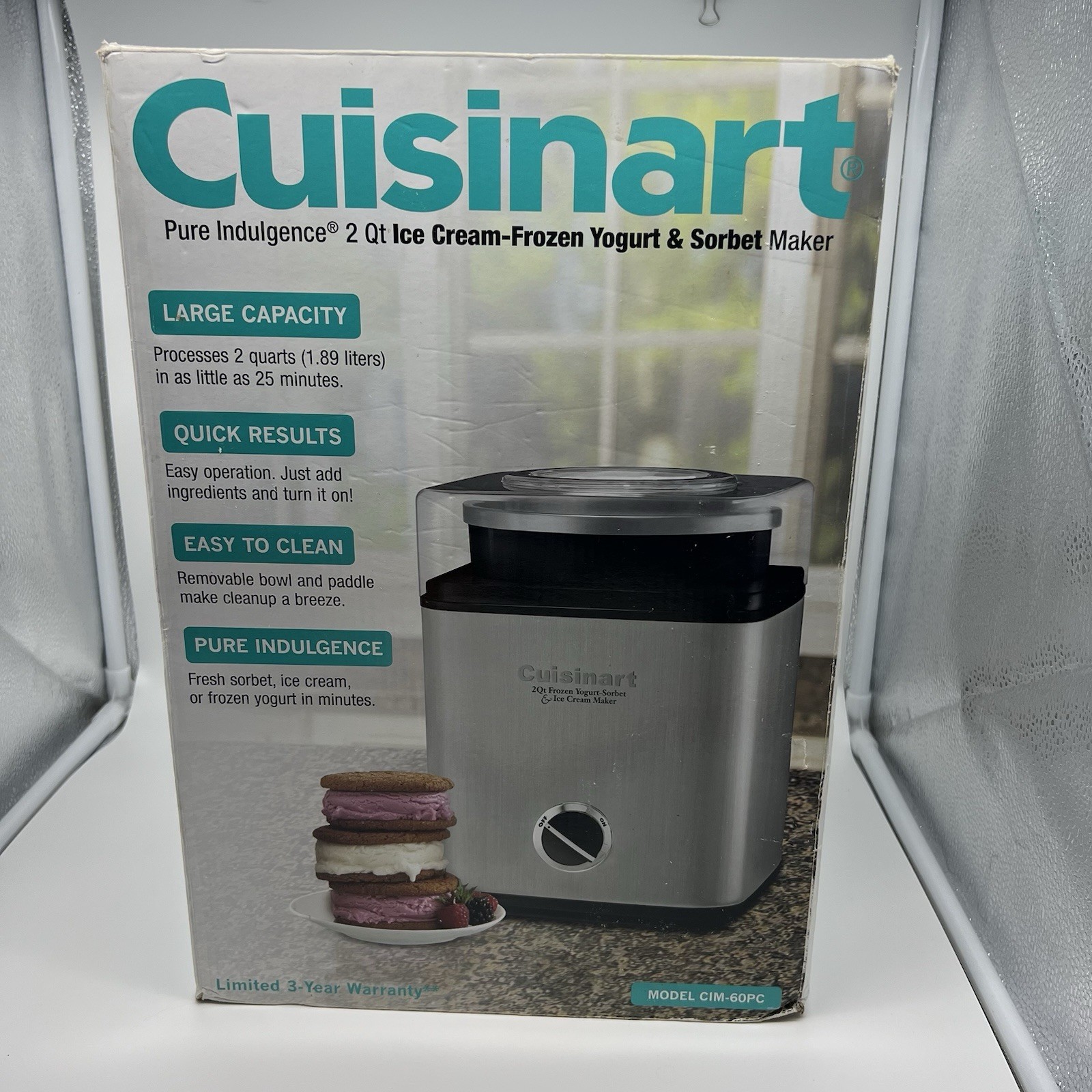 Cuisinart 2QT Frozen Dessert Maker Chrome Pure Yogurt-Sorbet Ice Cream