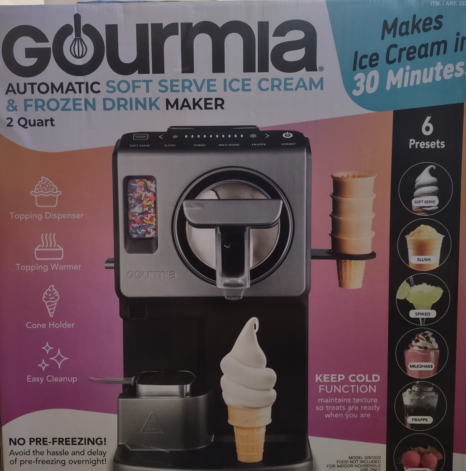 Gourmia Automatic Soft Serve Ice Cream & Frozen Drink Maker 2 Quart Silver/Black