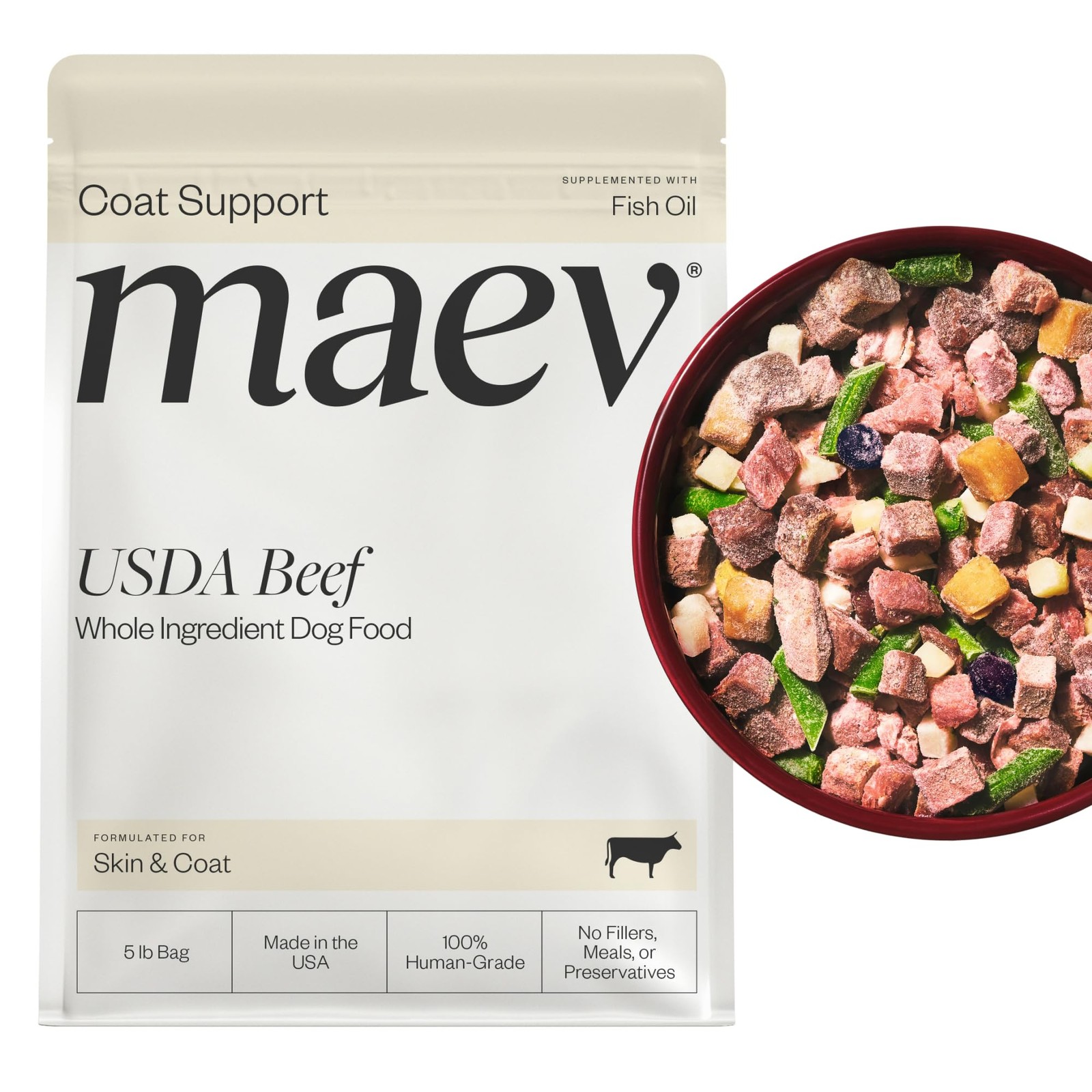 Maev Human-Grade Fresh-Frozen Beef Dog Food Grain-Free Whole Ingredient Raw