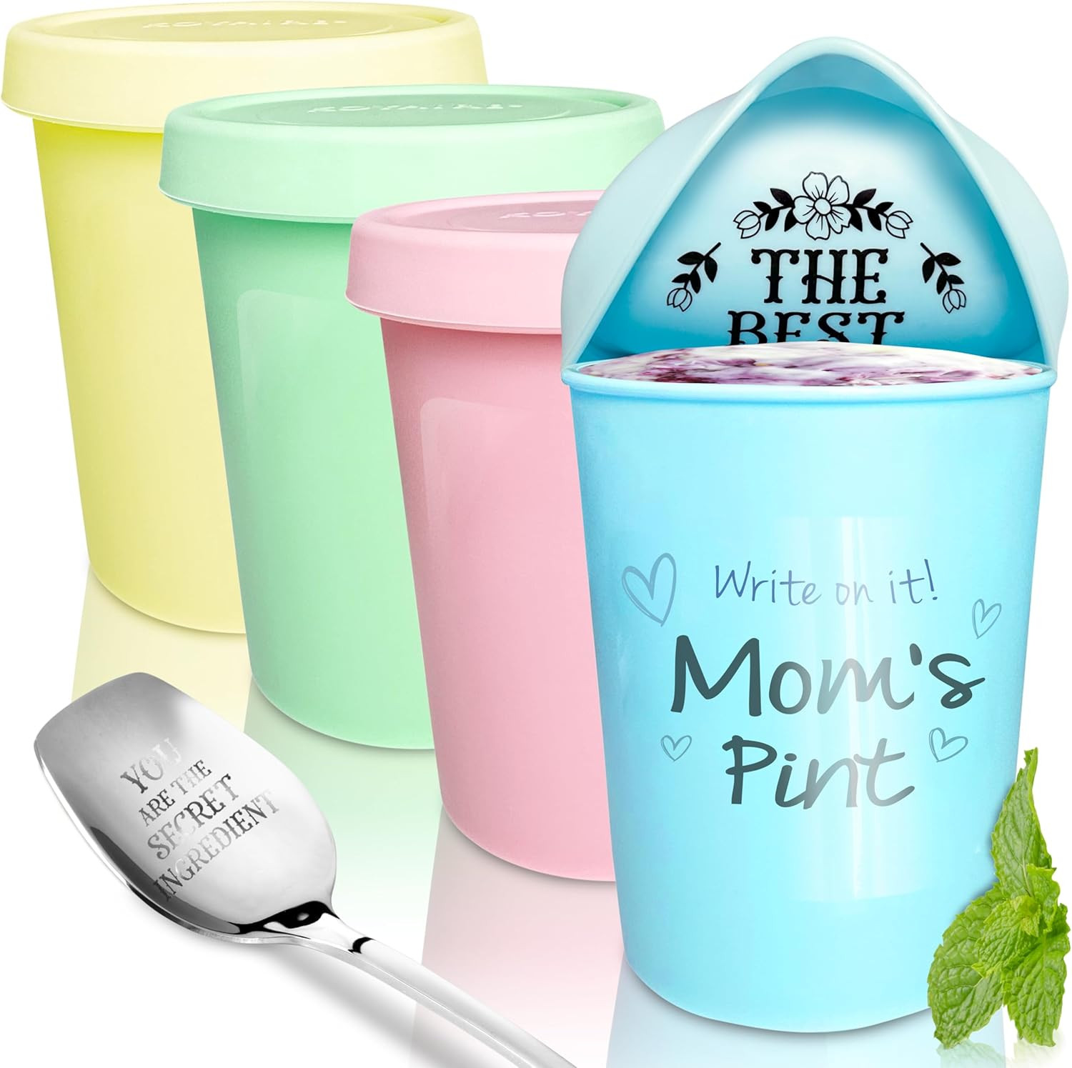 KOYAIRE Pint Ice Cream Containers for Homemade Ice Cream (16Oz. Each / 4 Pack)