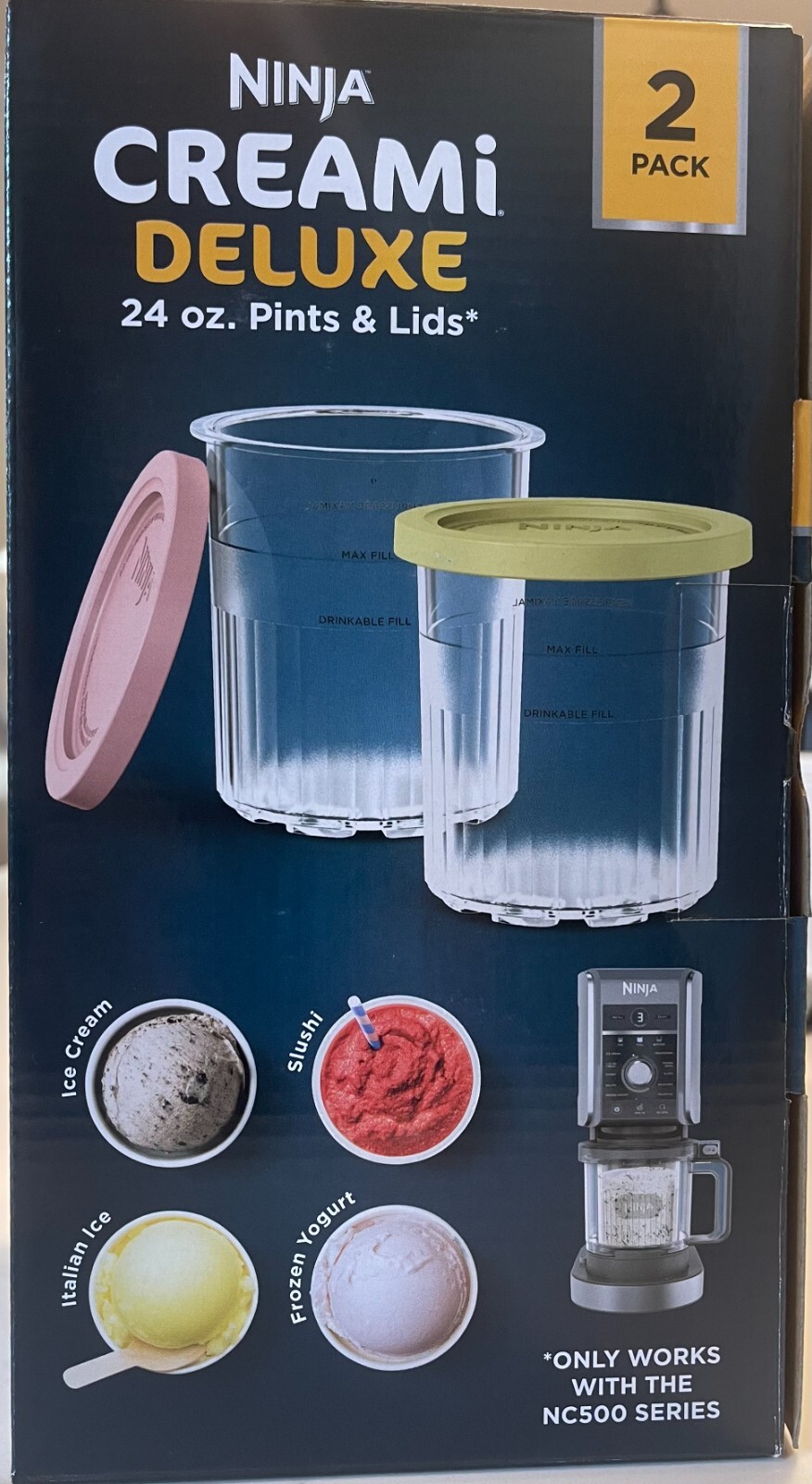 NINJA Creami Deluxe 24oz Pints & Lids Only for NC500/501 Pink Lime NIB *DELUXE*