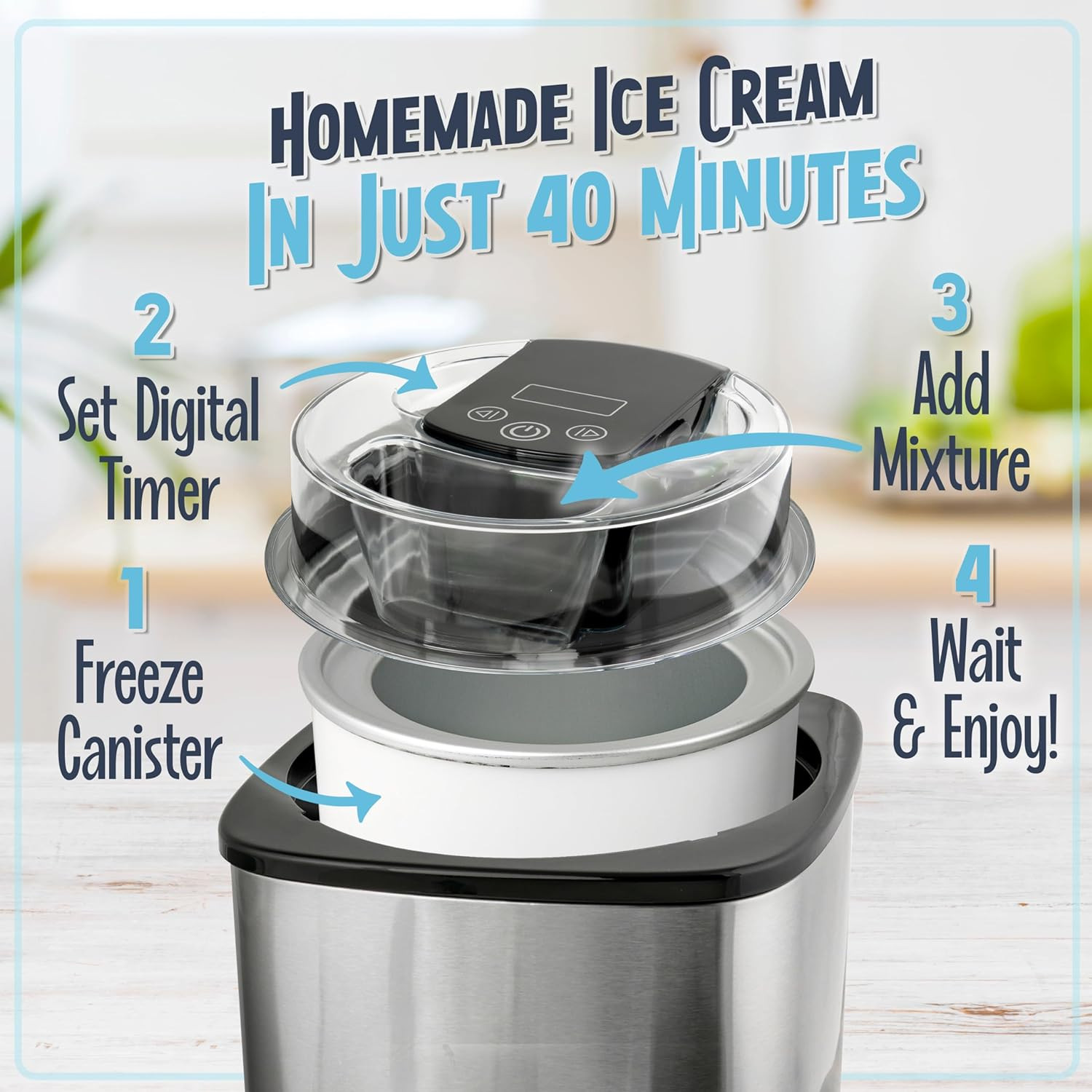 Electric 2-Quart Ice Cream Maker – Gelato, Sorbet & Frozen Yogurt, No Ice Needed
