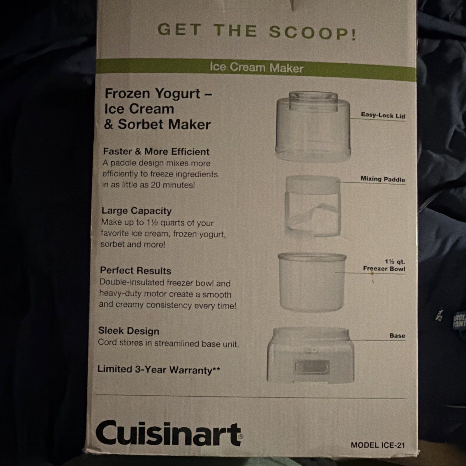 Cuisinart ICE-21 1.5 Qt Frozen Yogurt/Ice Cream Maker BPA-Free White Bowl