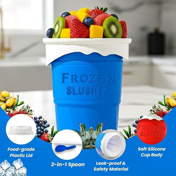 Slushie Cup, 2 Pack Slushy Maker Cups, DIY Magic Squeeze Large, New Blue+Red