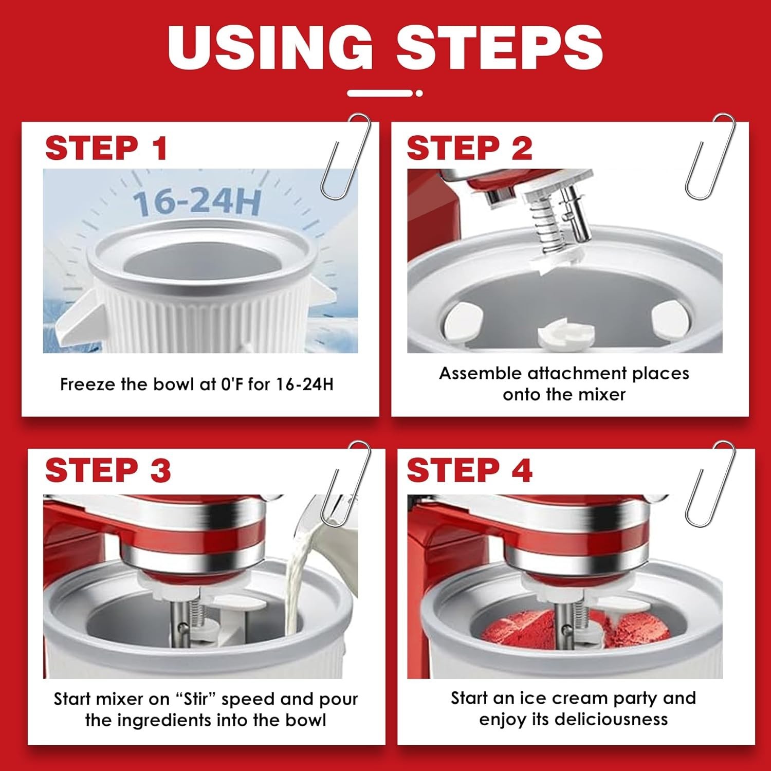 Ezato Ice Cream Maker Attachment for KitchenAid Fits 4.5 5 6 QT 2 Quart White