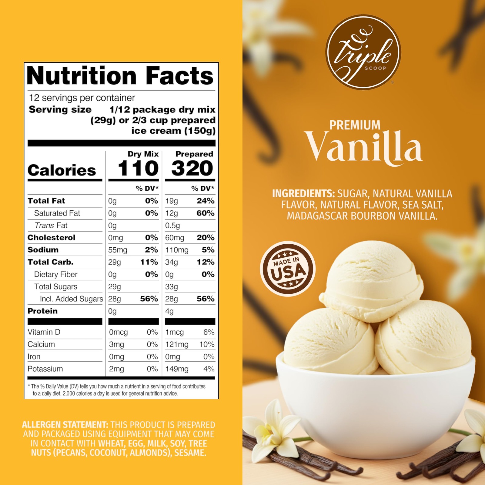 Triple Scoop – Premium Vanilla Ice Cream Mix For Maker. 1 Pack