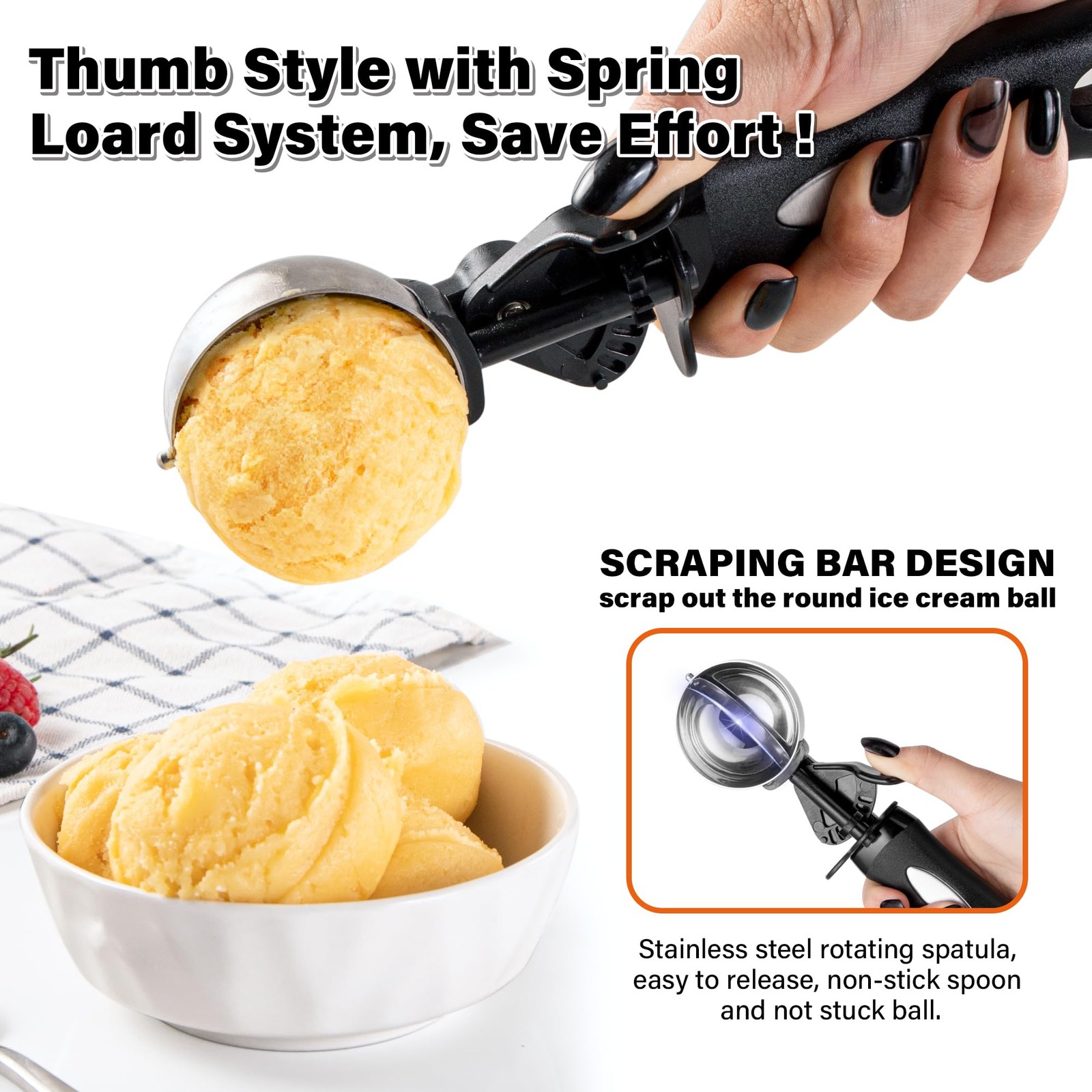 3.5 Tbsp Cookie Scoop, Ice Cream Scoop with Thumb tbsp (55 mm), Black